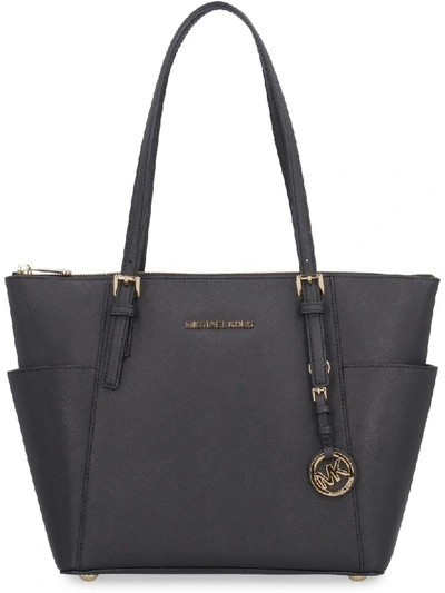 Shop Michael Kors Jet Set Saffiano Leather Tote Bag In Black