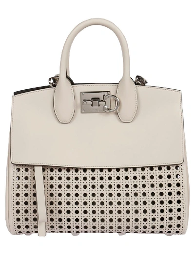 Shop Ferragamo Perforated Tote In White