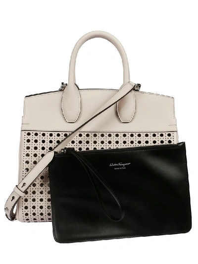 Shop Ferragamo Perforated Tote In White