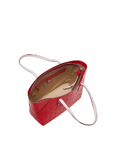 Shop Mcm Klara Monogrammed Leather Charm Top Zip Medium Shopper In Red