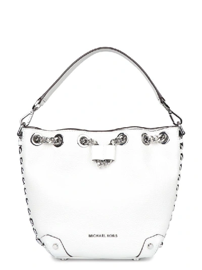 Shop Michael Kors Michael  Leather Bucket Bag In White