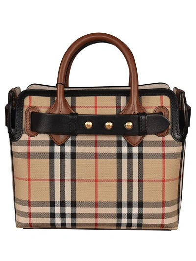 Shop Burberry Baby Belt Checked Tote In Archive Beige