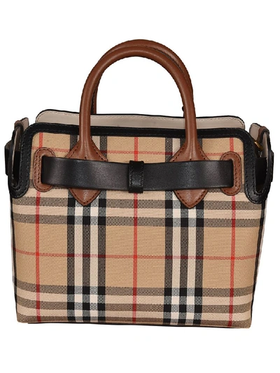 Shop Burberry Baby Belt Checked Tote In Archive Beige