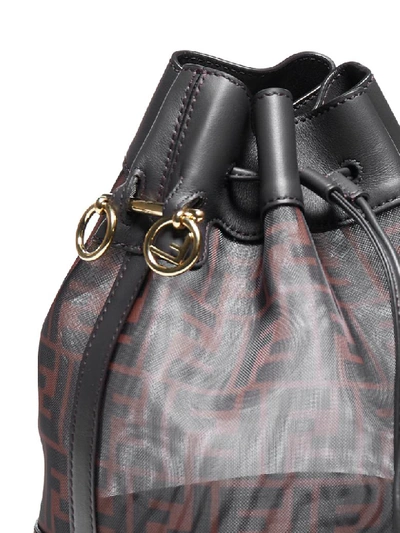 Shop Fendi Mon Tresor Leather And Ff Motif Technical Fabric Bucket Bag In Mar+nr+eban+os