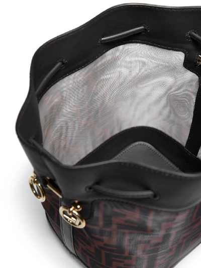 Shop Fendi Mon Tresor Leather And Ff Motif Technical Fabric Bucket Bag In Mar+nr+eban+os