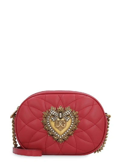 Dolce & Gabbana Devotion Embellished Quilted Leather Shoulder Bag In Red