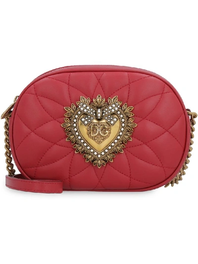 Dolce & Gabbana Devotion Embellished Quilted Leather Shoulder Bag In Red