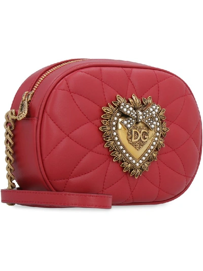 Dolce & Gabbana Devotion Embellished Quilted Leather Shoulder Bag In Red