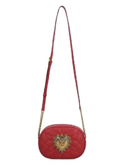 Dolce & Gabbana Devotion Embellished Quilted Leather Shoulder Bag In Red