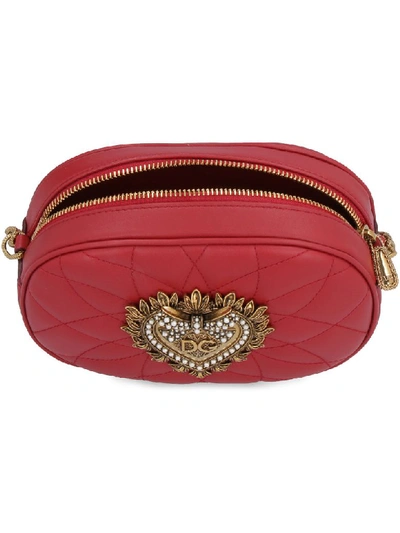 Dolce & Gabbana Devotion Embellished Quilted Leather Shoulder Bag In Red