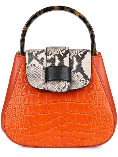 Shop Nico Giani Myria Croco Print Leather Handbag In Orange