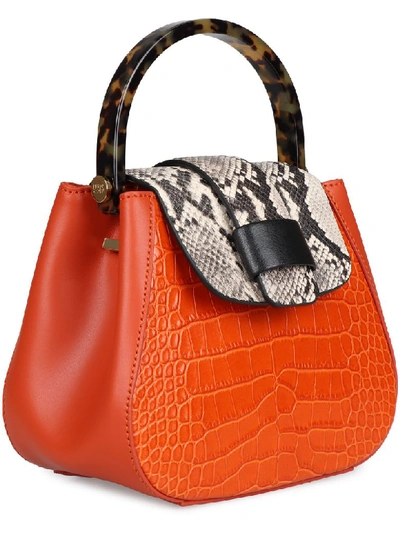 Shop Nico Giani Myria Croco Print Leather Handbag In Orange