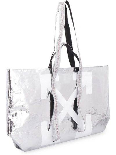 Shop Off-white Metallic Tote Bag In Silver