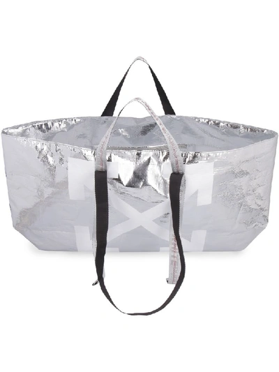 Shop Off-white Metallic Tote Bag In Silver