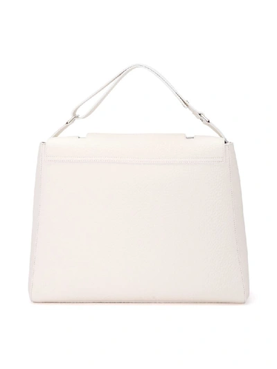 Shop Orciani Sveva Medium White Tumbled Leather Handbag In Bianco