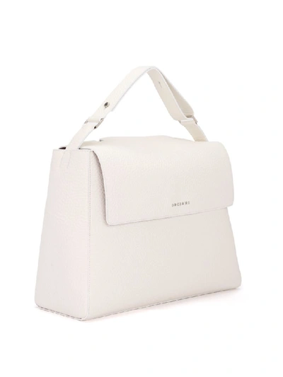 Shop Orciani Sveva Medium White Tumbled Leather Handbag In Bianco