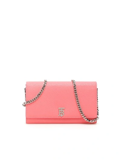 Shop Burberry Hannah Wallet On Chain In Candy Floss (pink)