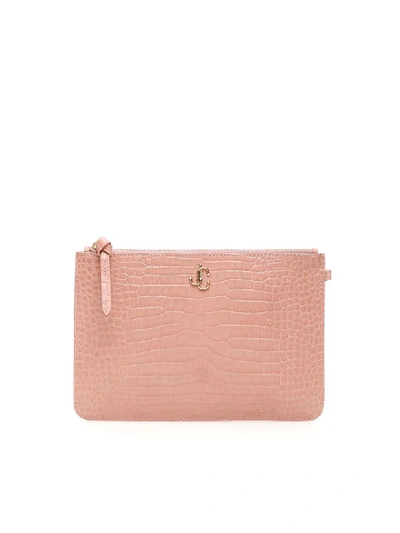 Shop Jimmy Choo Fara Monogram Pouch In Blush (pink)