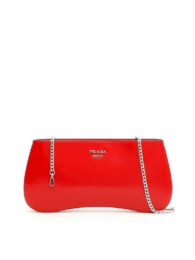 Shop Prada Brushed Calfskin Sidonie Clutch In Rosso (red)