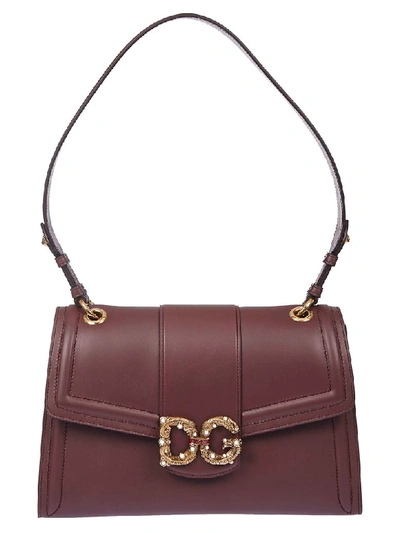 Shop Dolce & Gabbana Embellished Logo Plaque Long Handle Tote In Red