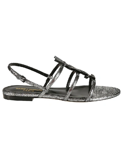 Shop Saint Laurent Strappy Flat Sandals In Silver