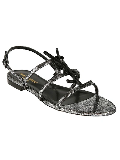 Shop Saint Laurent Strappy Flat Sandals In Silver