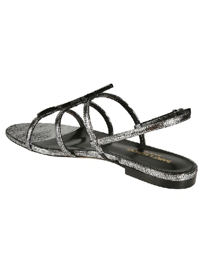 Shop Saint Laurent Strappy Flat Sandals In Silver