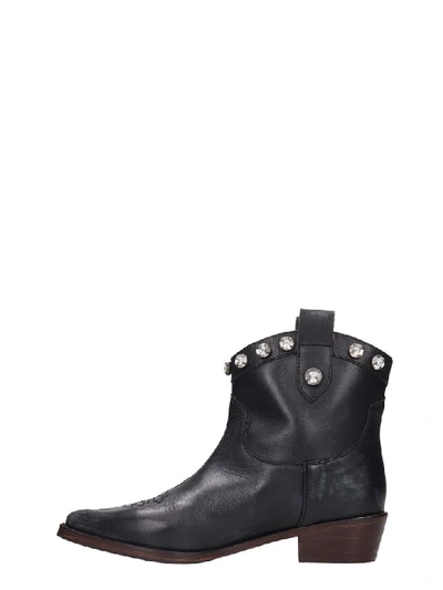 Shop Coral Blue Texan Ankle Boots In Black Leather