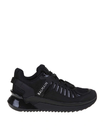 Shop Balmain B-trail Sneakers In Leather And Black Fabric In Noir