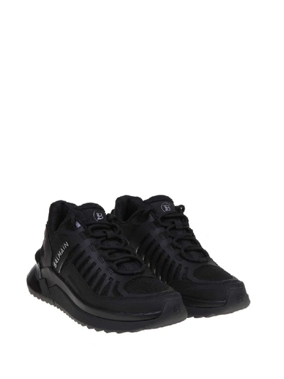 Shop Balmain B-trail Sneakers In Leather And Black Fabric In Noir