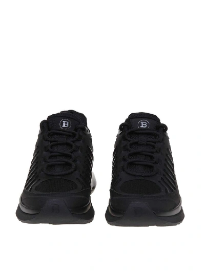 Shop Balmain B-trail Sneakers In Leather And Black Fabric In Noir