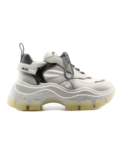 Shop Prada Pegasus Sneaker 075 In Bianco+argento