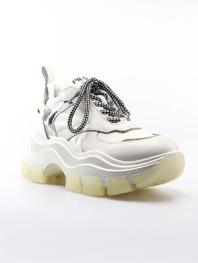 Shop Prada Pegasus Sneaker 075 In Bianco+argento
