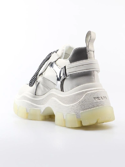 Shop Prada Pegasus Sneaker 075 In Bianco+argento