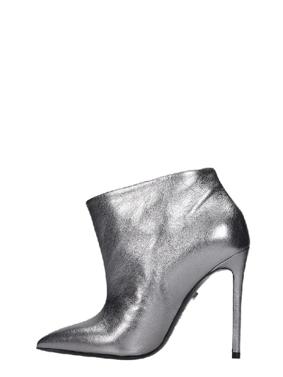 Shop Greymer High Heels Ankle Boots In Silver Leather