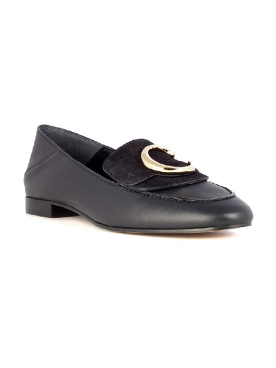 Shop Chloé Loafer With Brass Gold Logo In Black