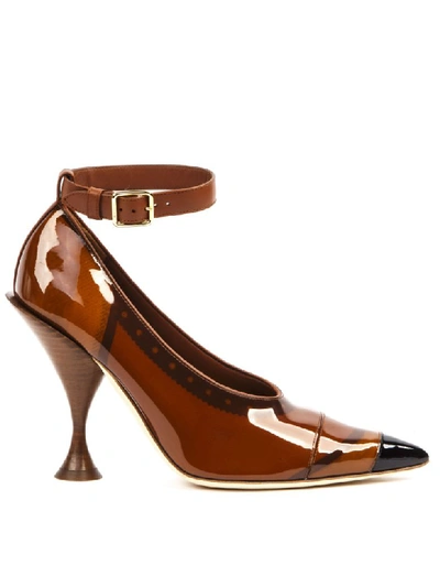Shop Burberry Brown Vinyl And Leather Pointed Toe Pumps