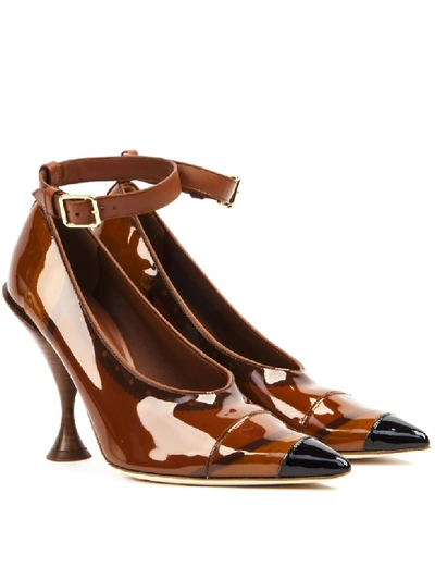 Shop Burberry Brown Vinyl And Leather Pointed Toe Pumps