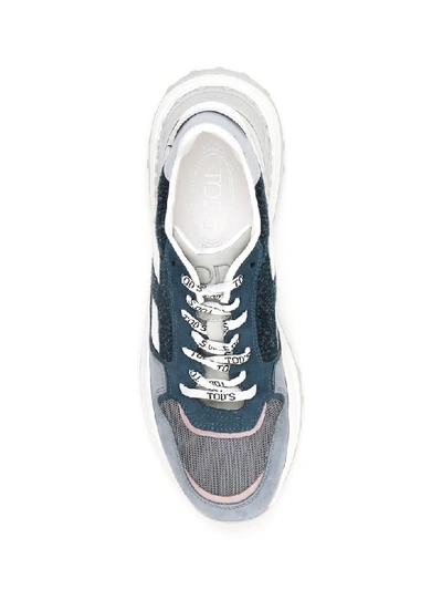 Shop Tod's Leather And Fabric Sneakers In White Blue Grey (white)