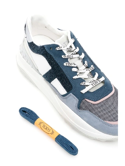 Shop Tod's Leather And Fabric Sneakers In White Blue Grey (white)