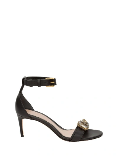 Shop Alexander Mcqueen Leather Upper And Sole Sandal In Black Gold