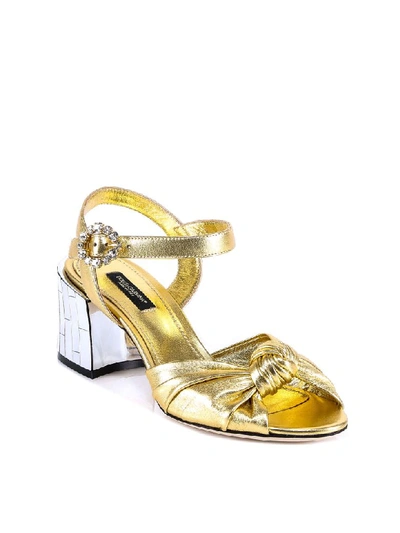 Shop Dolce & Gabbana Mordore Leather Sandals In Gold