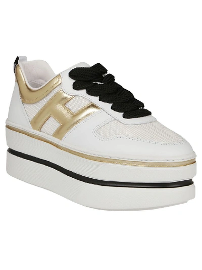 Shop Hogan H449 Maxi Cassetta Sneaker In Bianco/oro Pallido