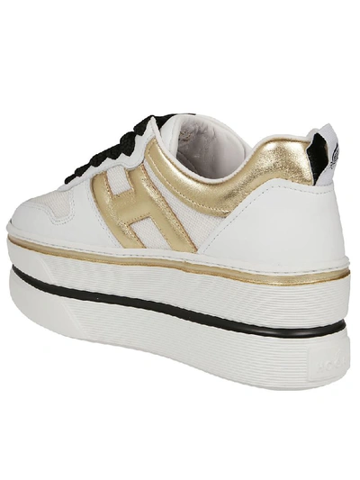 Shop Hogan H449 Maxi Cassetta Sneaker In Bianco/oro Pallido