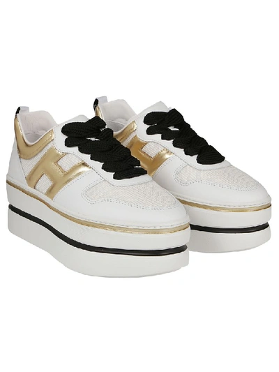 Shop Hogan H449 Maxi Cassetta Sneaker In Bianco/oro Pallido