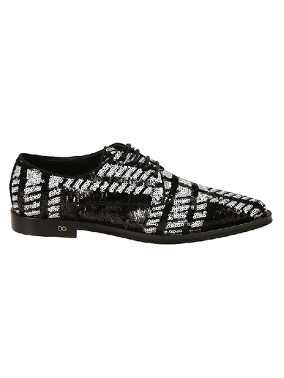 Shop Dolce & Gabbana Sequined Lace-up Shoes In White/black