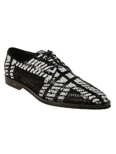 Shop Dolce & Gabbana Sequined Lace-up Shoes In White/black