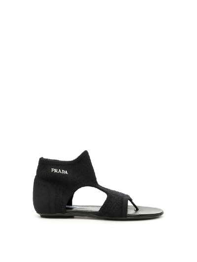 Shop Prada Stretch Sock Sandals With Logo In Nero (black)