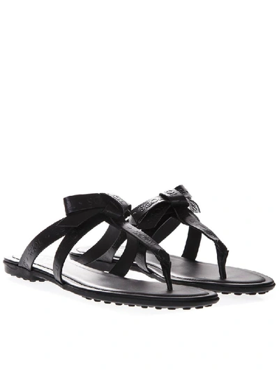 Shop Tod's Black Logo Leather Flip Flop Sandal