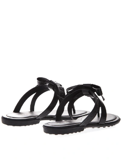 Shop Tod's Black Logo Leather Flip Flop Sandal